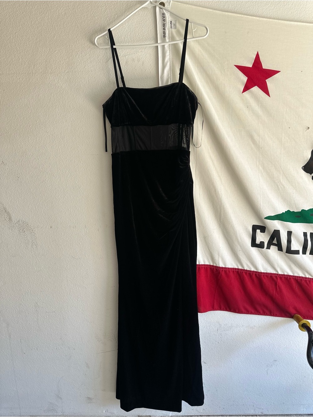 BCBGMaxAzria Black Velvet Maxi Dress with Sheer Waist Panel